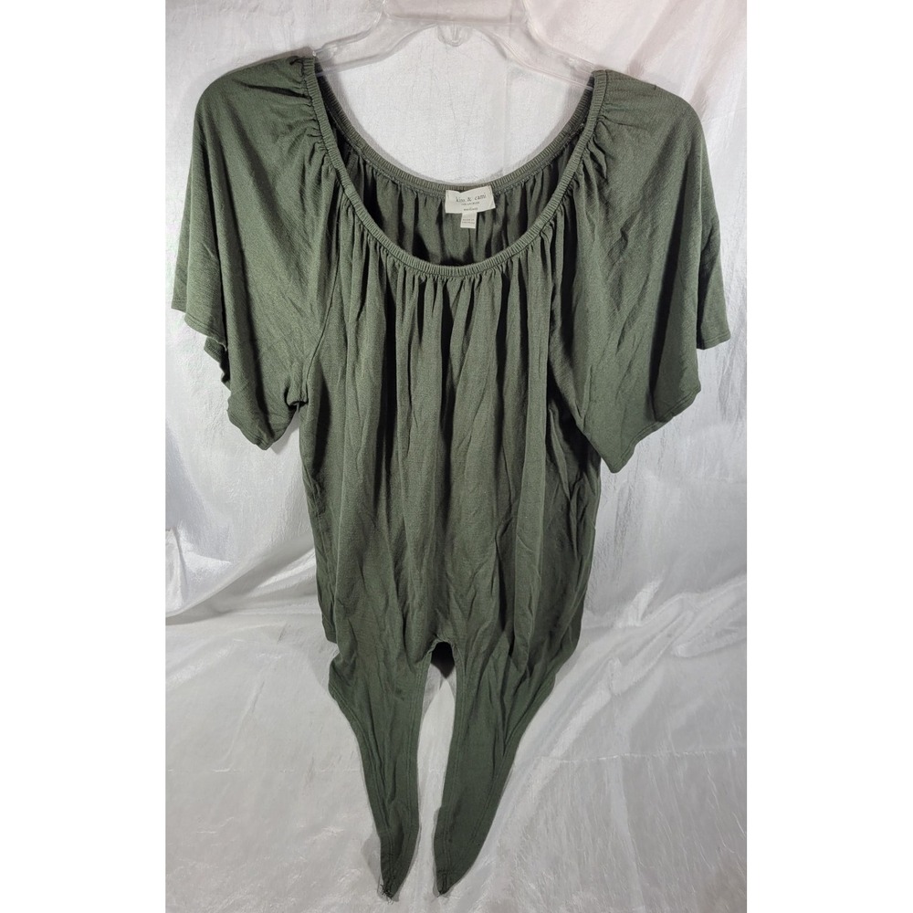 Kim & Cami Women's Flutter Sleeve Tie Front Rayon Blend Top - Olive Green - M